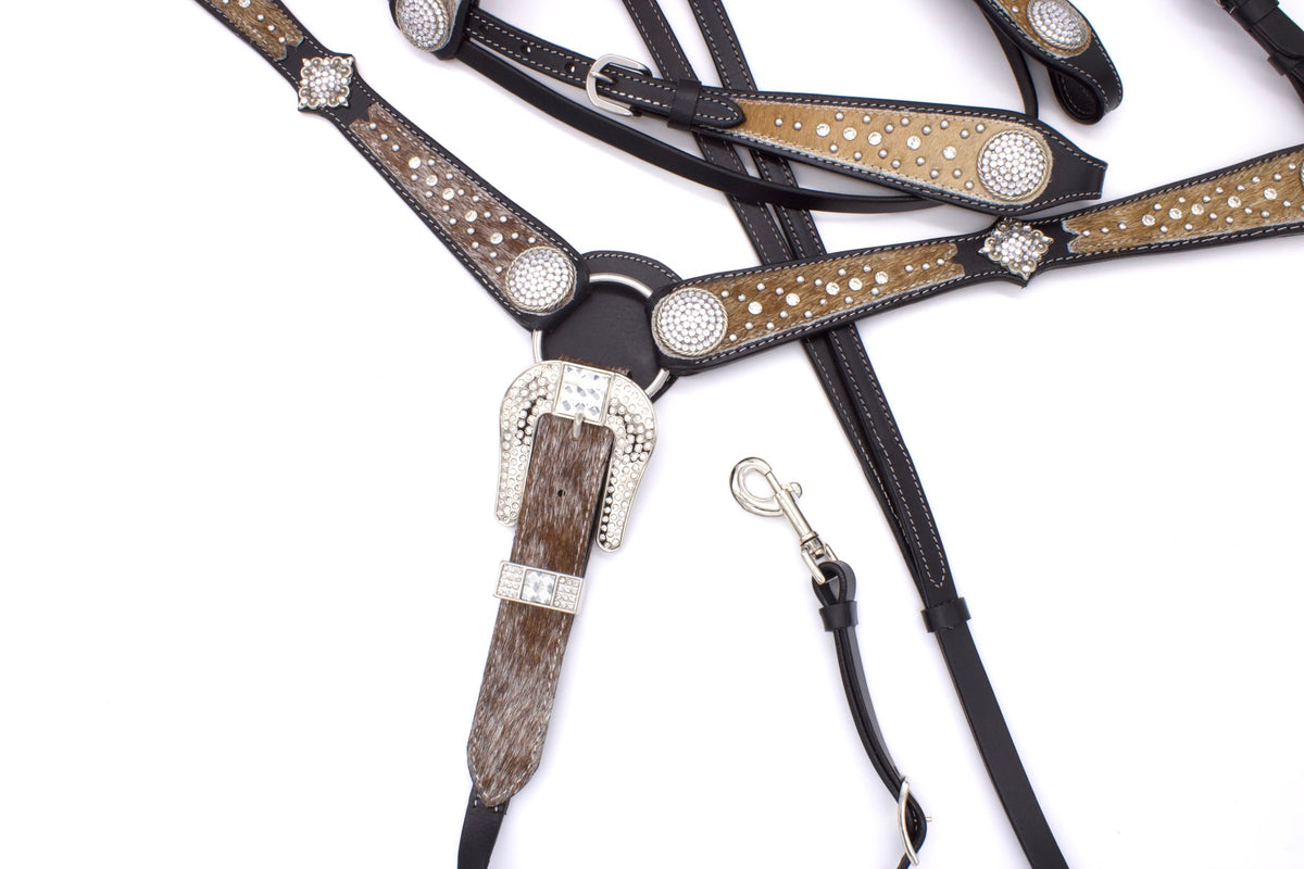 Ensemble western noir, collier à boucle de ceinture strass, crin, rênes