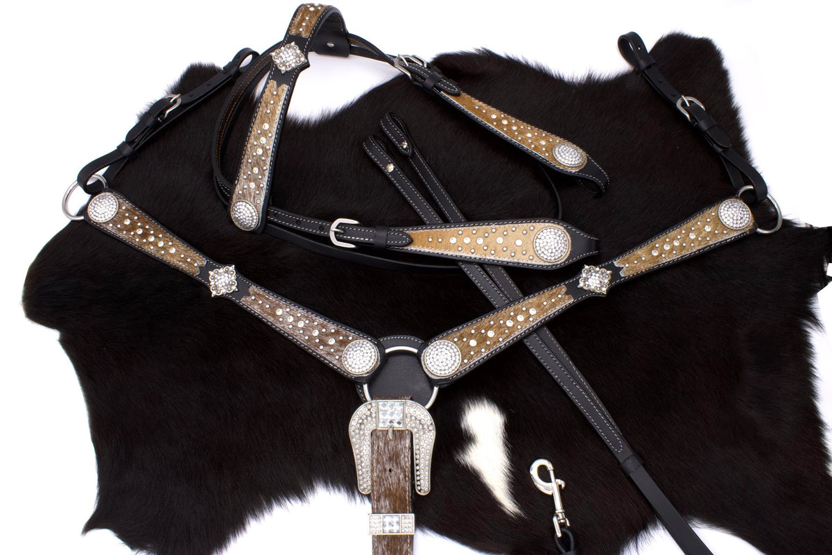 Ensemble western noir, collier à boucle de ceinture strass, crin, rênes