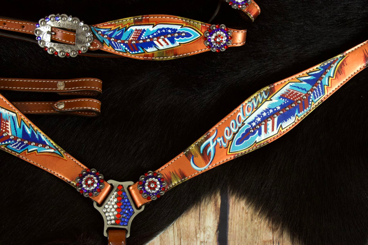 Ensemble western « Freedom » marron, bridon, collier et rênes, strass