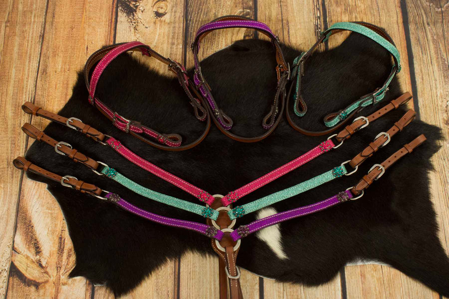 Ensemble western pailleté pour mini-shetland et shetland, bridon et collier