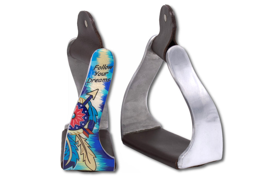 Étriers western twisted « Follow your dreams », aluminium et cuir