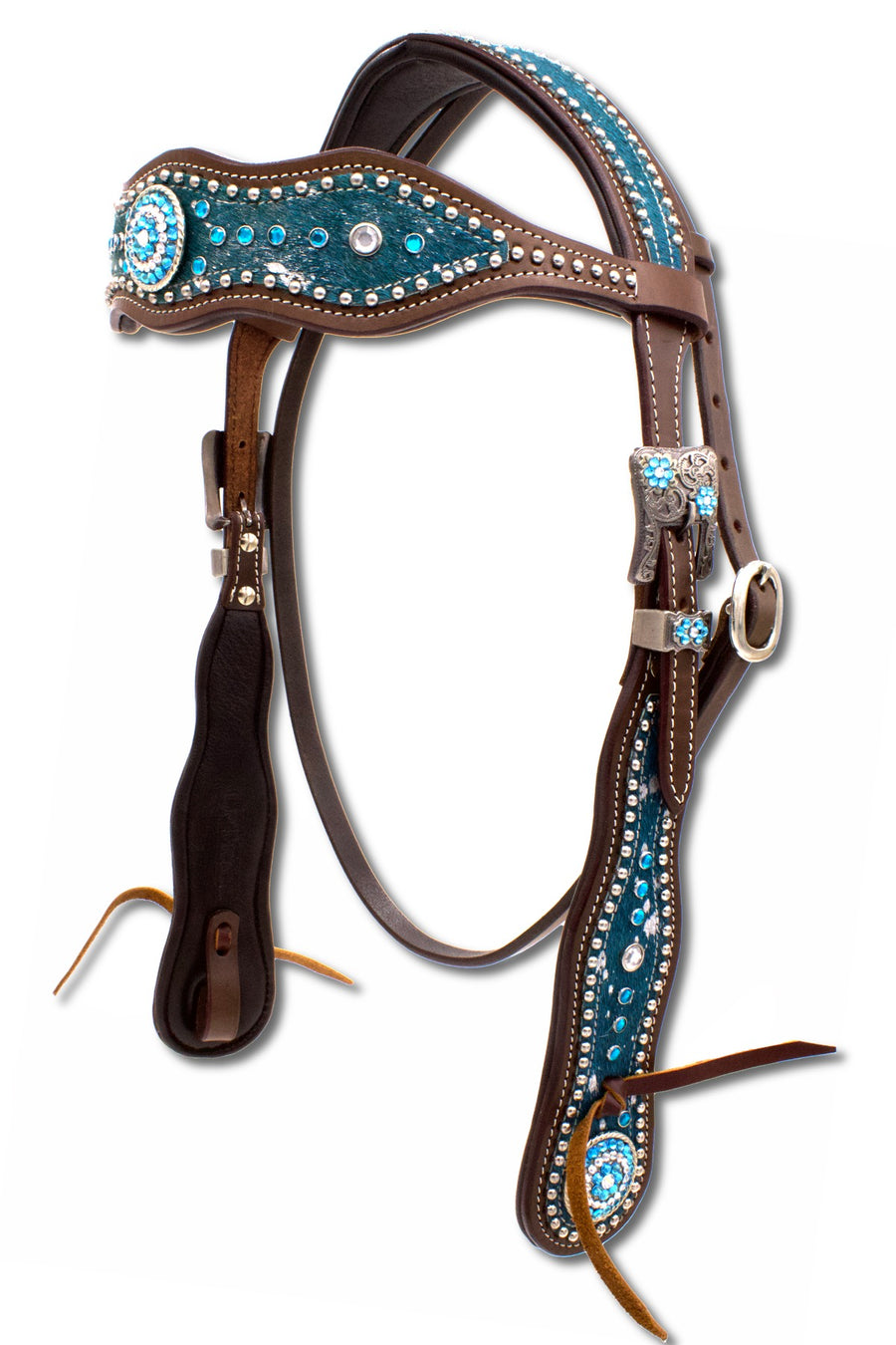 Bridon western têtière anatomique rembourrée, insert turquoise, 3 tailles