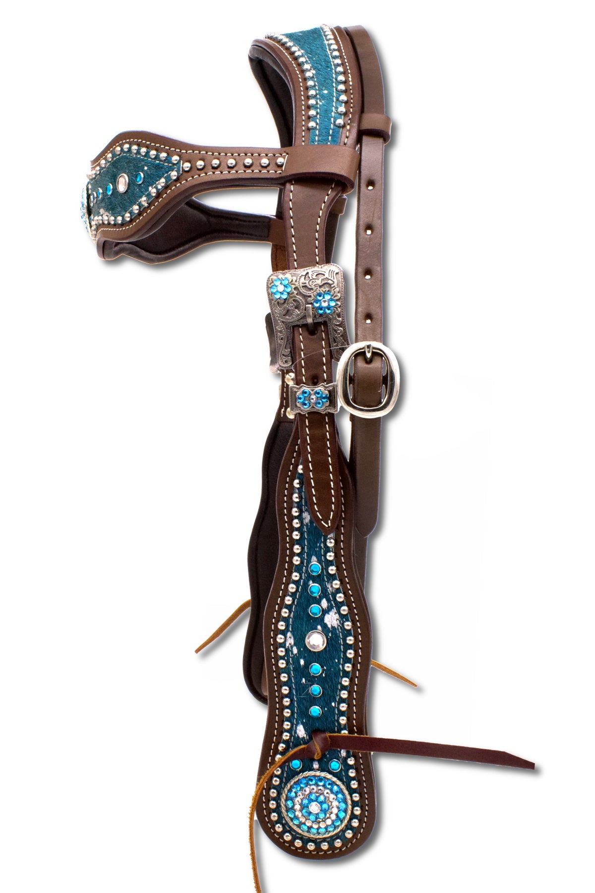 Bridon western têtière anatomique rembourrée, insert turquoise, 3 tailles