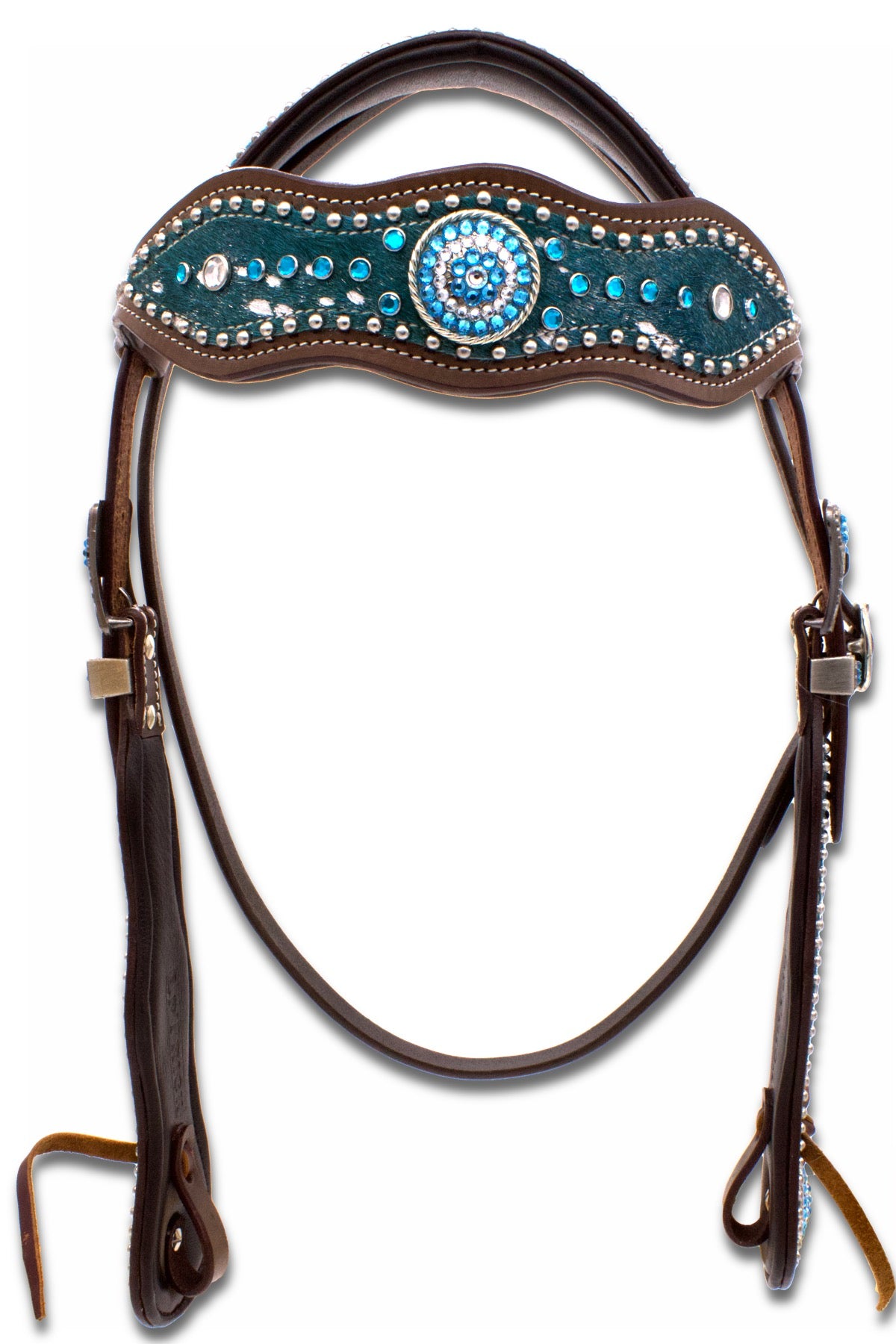 Bridon western têtière anatomique rembourrée, insert turquoise, 3 tailles