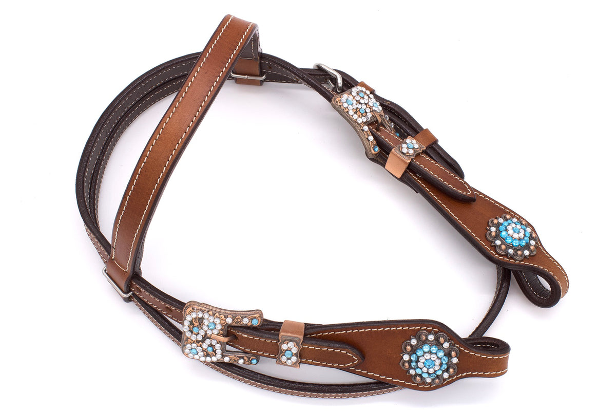 Bridon western mini-shetland, conchos et boucles strass bleu ciel