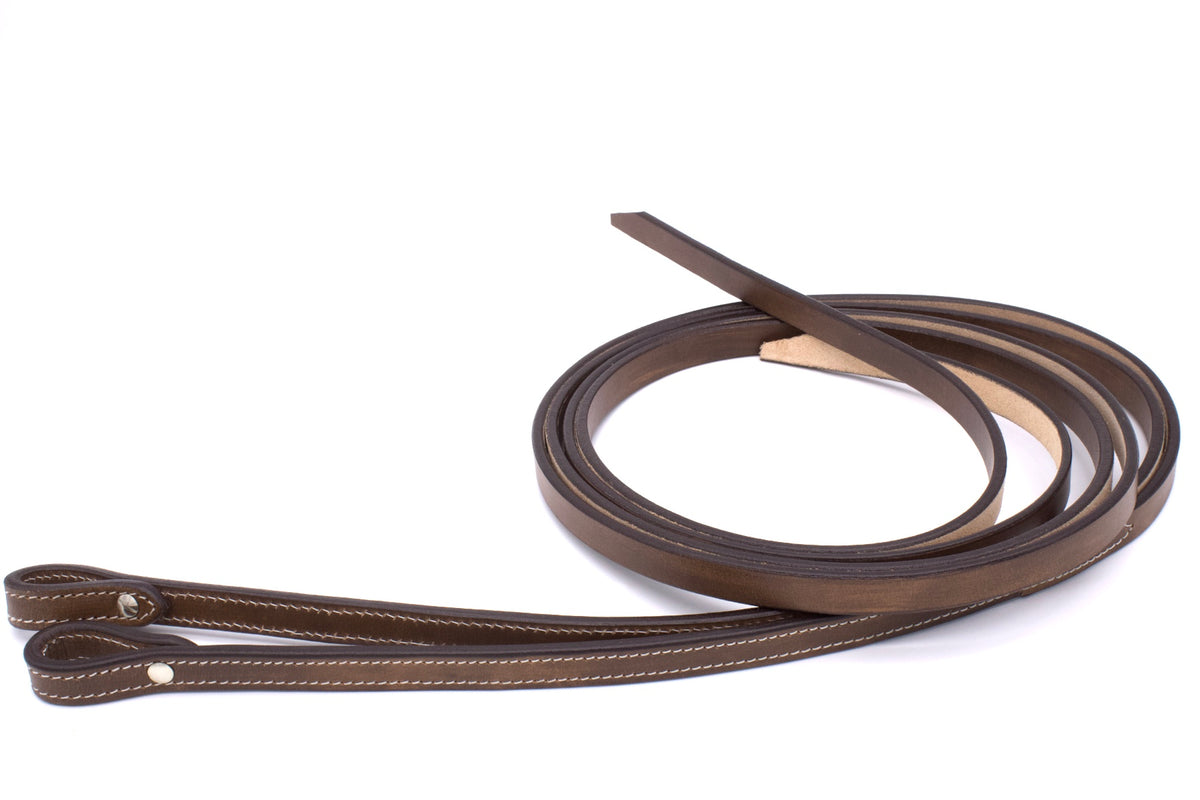 Split reins cuir harness chestnut, surpiqûre, vis Chicago, 210 cm