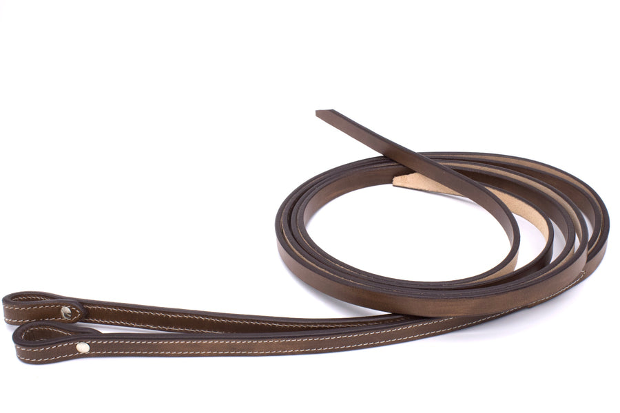 Split reins cuir harness chestnut, surpiqûre, vis Chicago, 210 cm