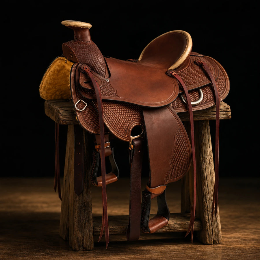 Selle western Rancher en cuir souple – vue d'ensemble (photo d'atelier)
