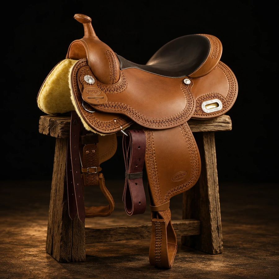 Selle de barrel Pool's Racer 5010 – vue d'ensemble (photo d'atelier)