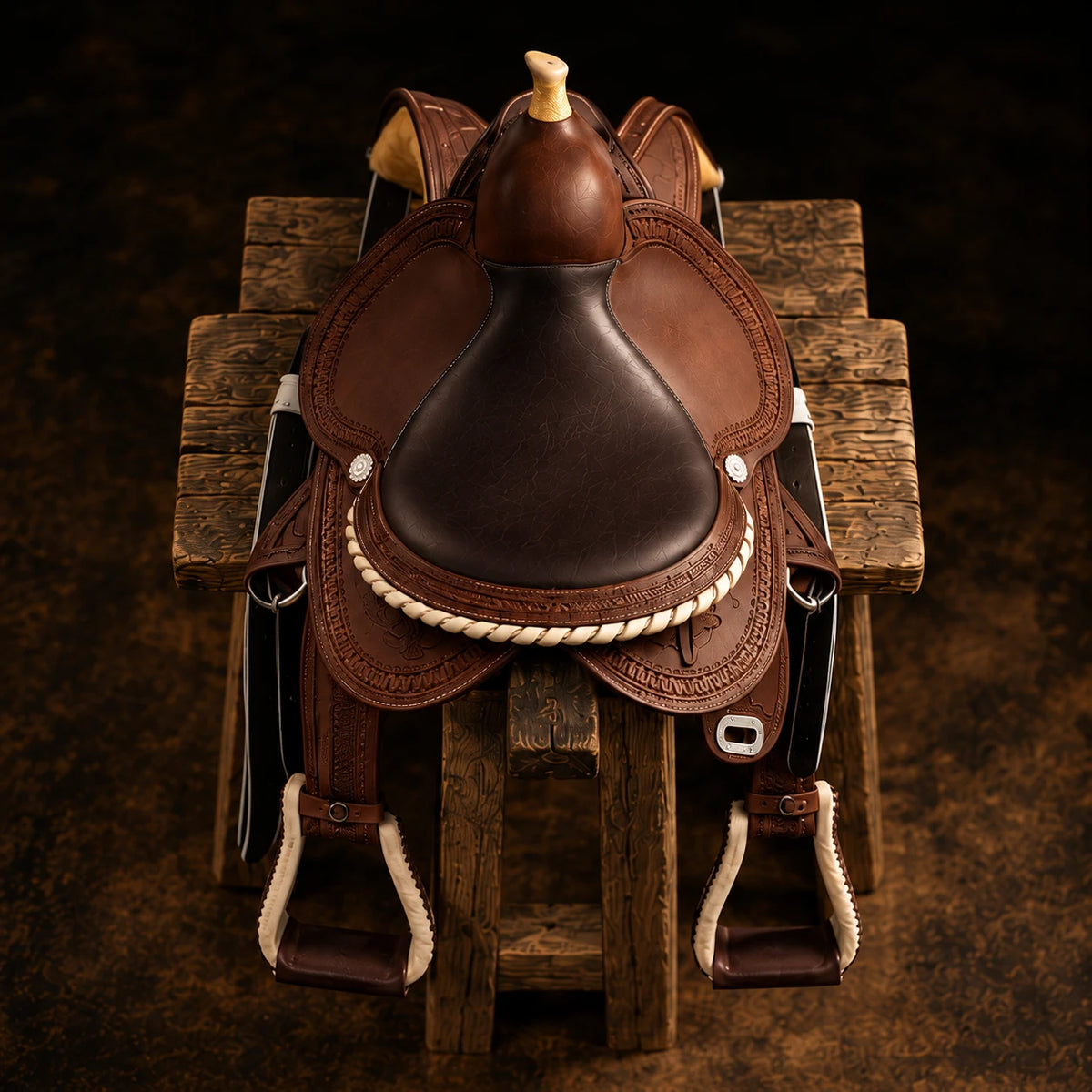 Selle de reining Pool's Rawhide 2020 – vue de dessus (photo d'atelier)